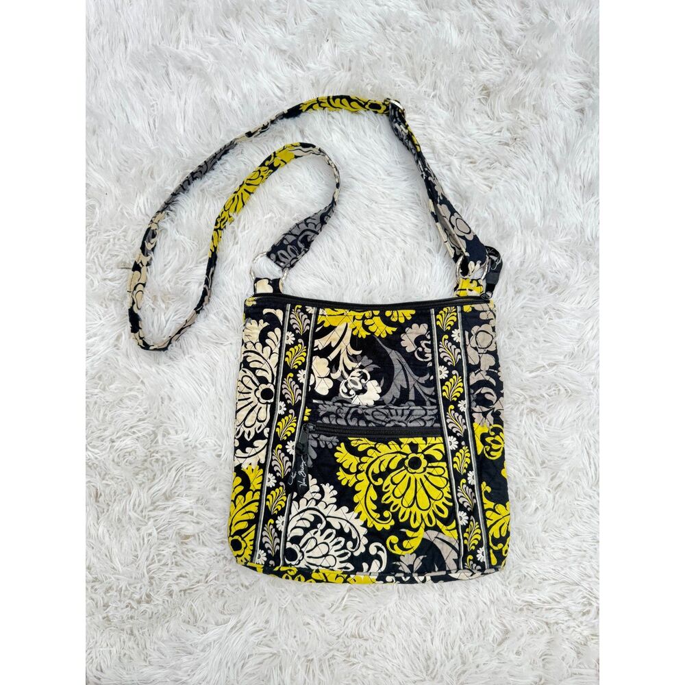 Vera Bradley Baroque Black Yellow Hipster Crossbody Bag Quilted Cotton